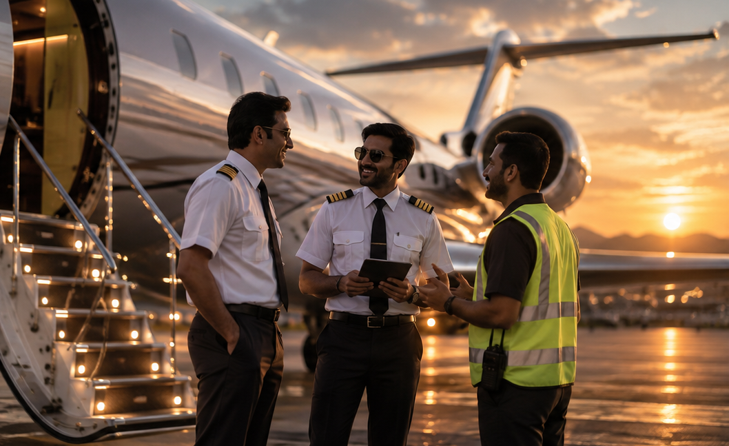 Crew briefing beside the aircraft