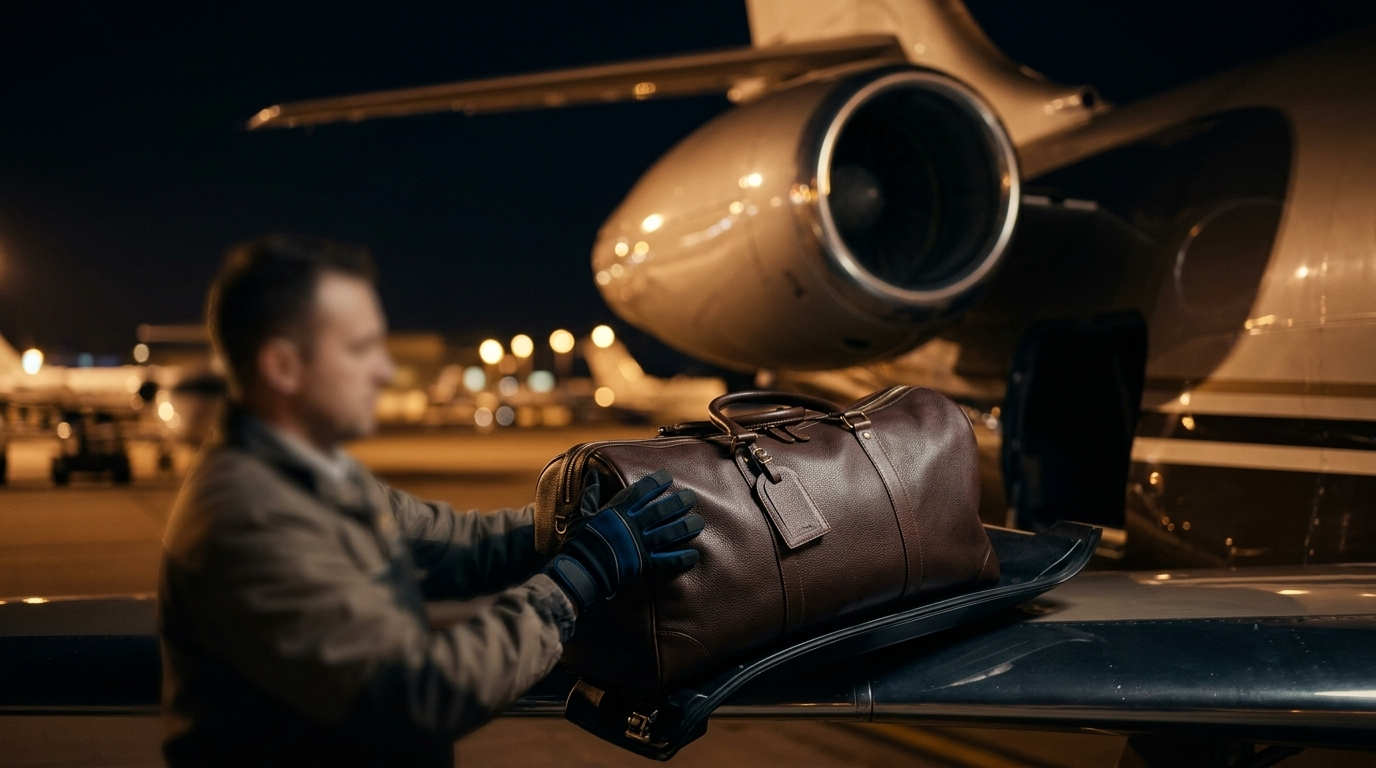 Luggage being loaded into a private jet